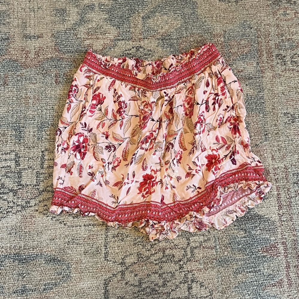 Blue Rain Pink and Red Floral Shorts